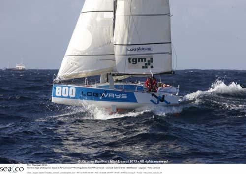 800 Gwénolé Gahinet - photo taken from the deck of the PSP Cormoran on the leg between Douarnenez and Sada © Jacques Vapillon / Mini Transat 2013